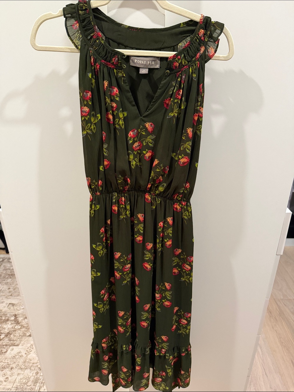 Olive Green Floral Midi Dress